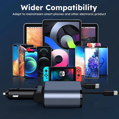 Electronic device adapter with compatibility for multiple smartphones and tablets on a dark background