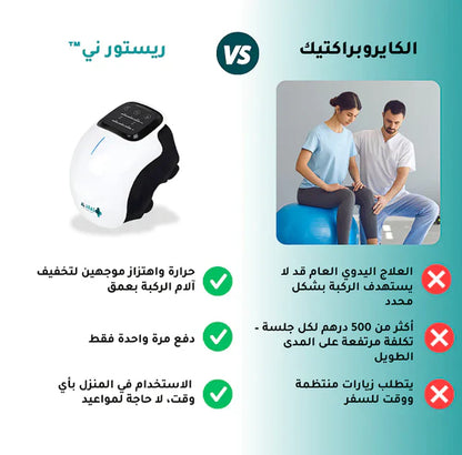 Comparison chart between a device and a physical therapy session for knee pain relief.